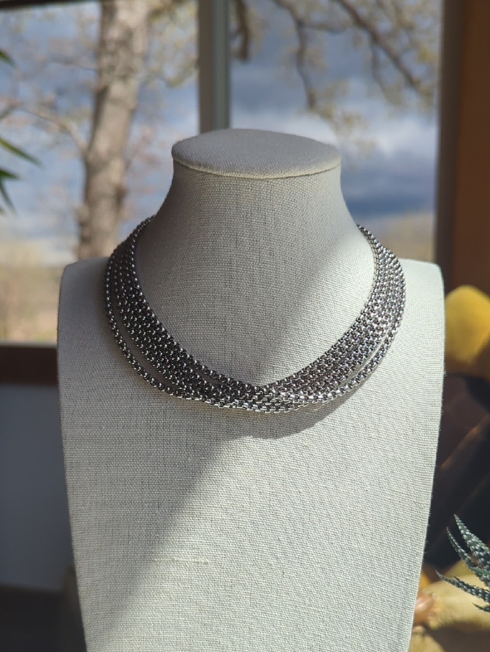 Multi-Strand 3.5MM Box Chain Silver Tone Choker/Necklace, 13"-16" Adjustable